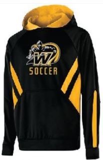 Picture of black and gold Windsor soccer hooded sweatshirt