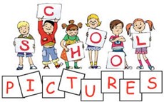 Animation of illustrated children holding up letters that spell school pictures