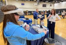 Teenage girl in VR headset