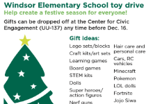 Toy Drive flyer with green tree on it