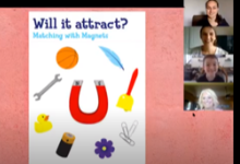 Screen shot of "Will it Attract?" slide with four faces in video boxes