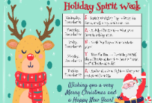 Holiday Spirit Week flyer with a reindeer and Santa