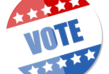 Red, white, and blue Vote button