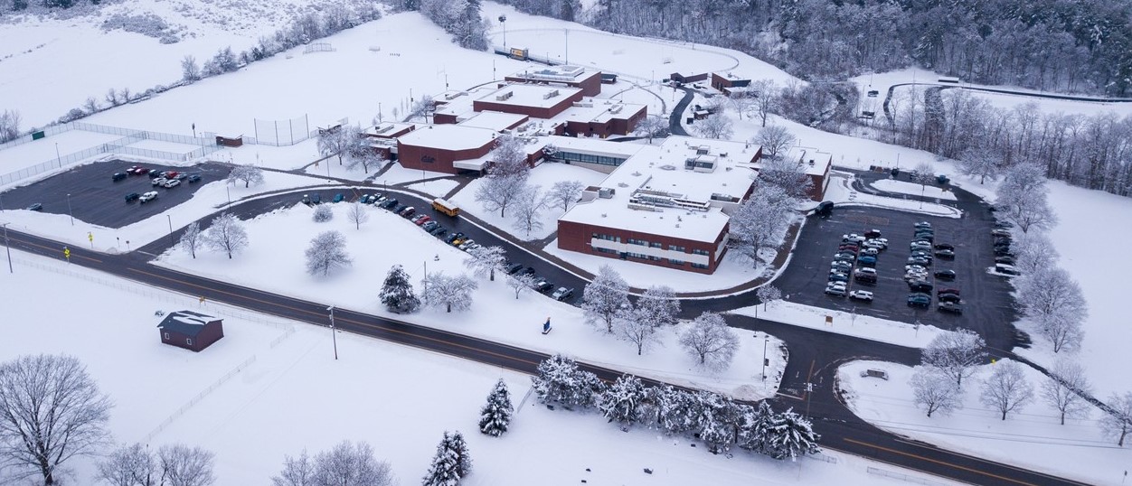 Winter arial photo of windsor central high school campus