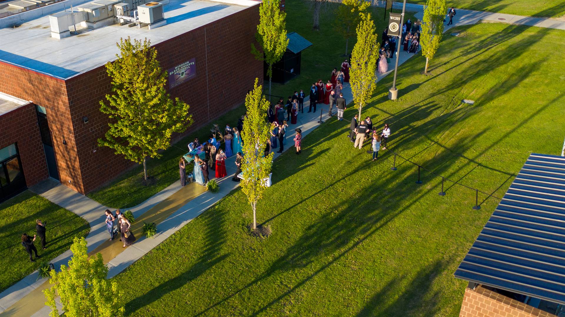 Arial view of WCHS with students