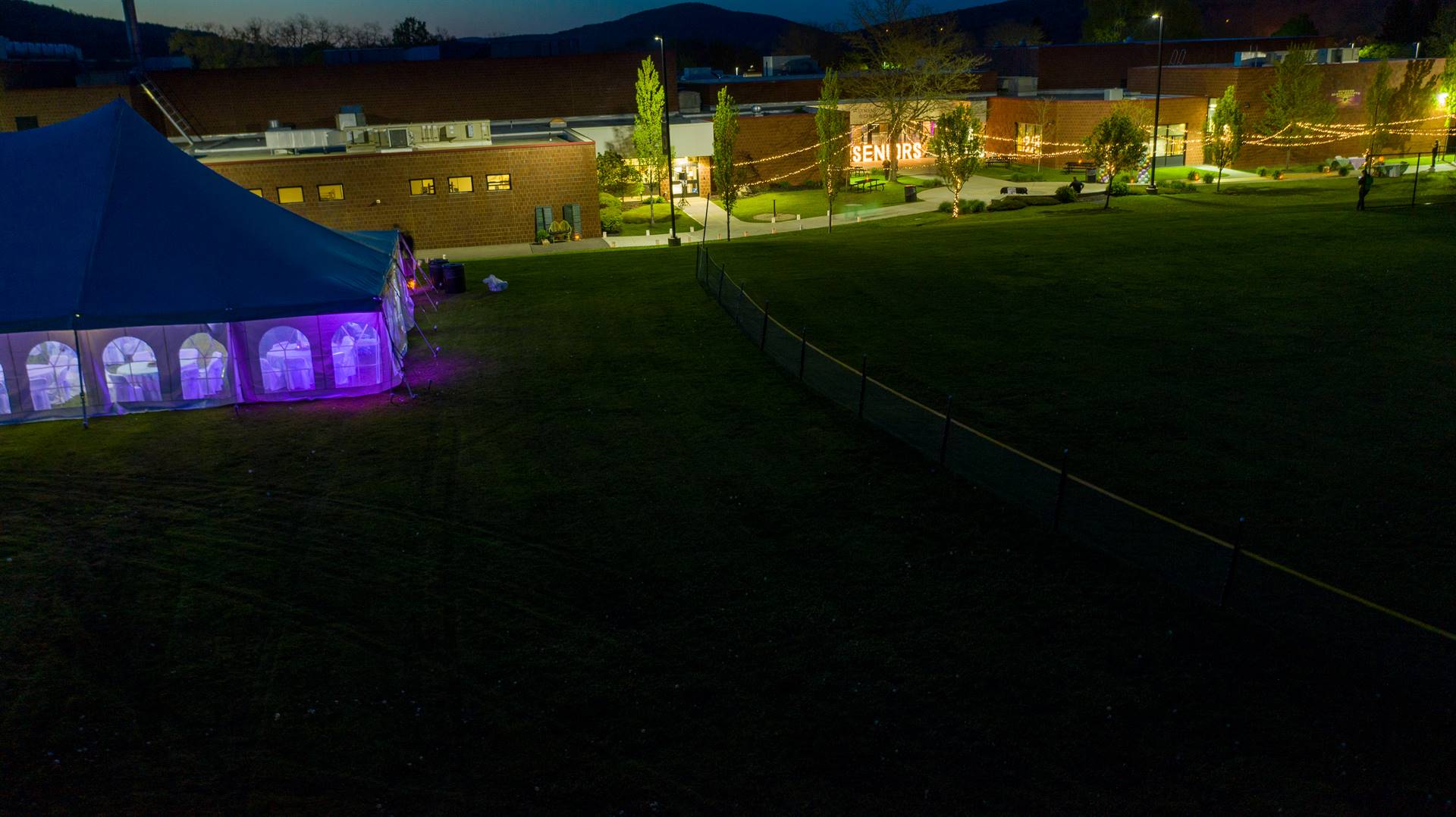 Arial view of WCHS campus at night