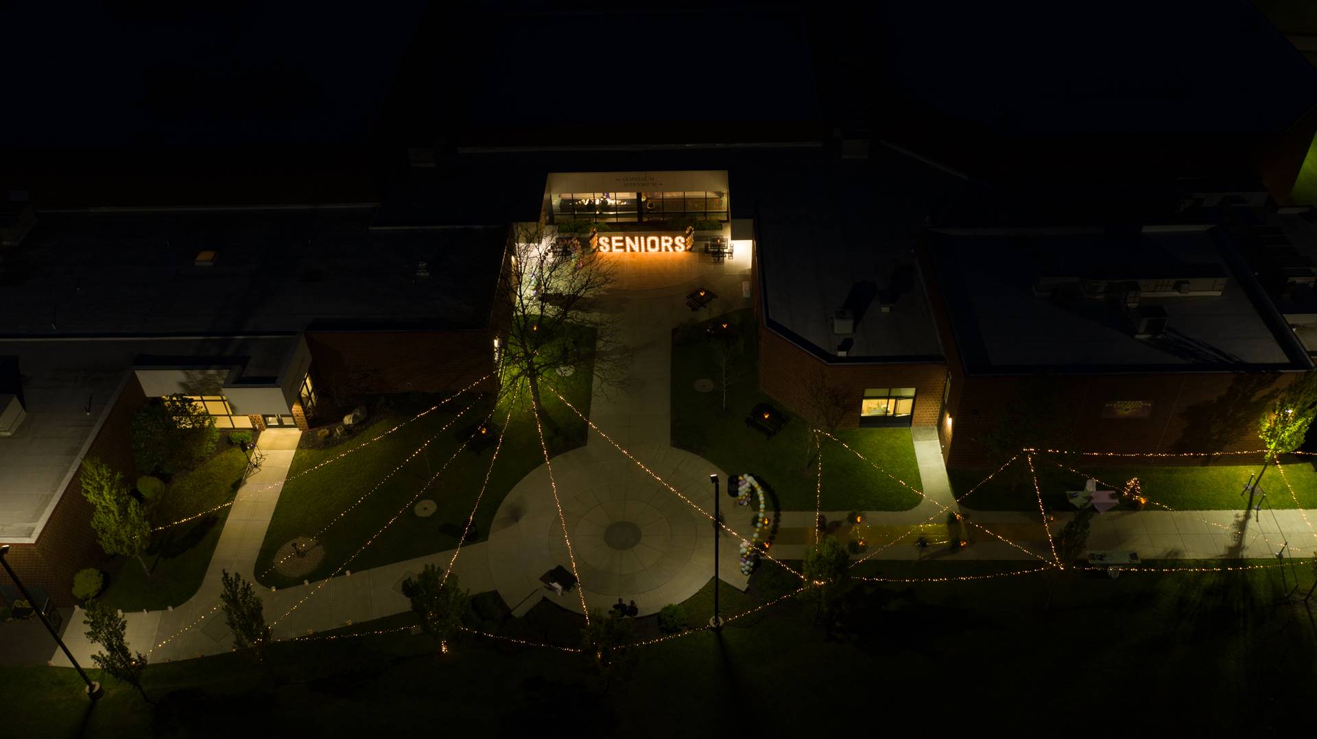 Arial view of WCHS campus at night